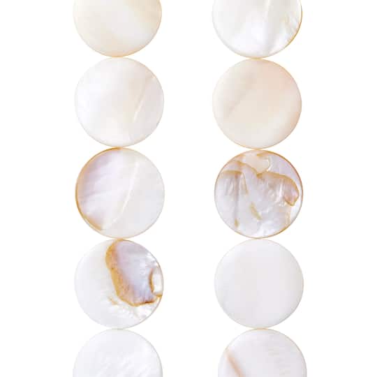 White Natural Shell Lentil Round Beads, 25mm by Bead Landing&#x2122;